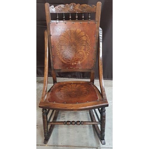 381 - Antique rocking chair with pokerwork decoration