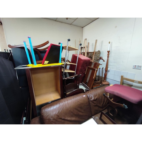 417 - Selection of various furniture items to include a motorised Pine bed, Pine headboards, bedding boxes... 