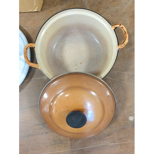 125 - Boxed as new, polished hard-stone food serving circular turn-table together with an old Le Creuset l... 