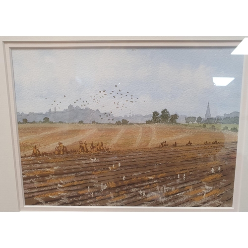 250 - Unsigned modernist framed gouache of a ploughed field,

The picture measures 18 x 23 cm