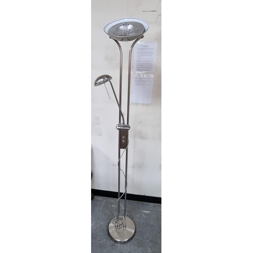 254 - Tall modernist brushed metal stand lamp