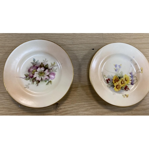 299 - Two Royal Worcester saucers and a similar two-handled blush vase (3)