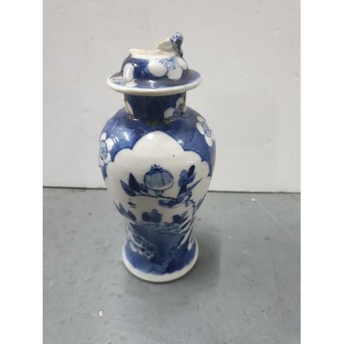 317 - Antique Chinese blue and white lidded vase with prunus blossom decoration, signed with 4-charactor m... 