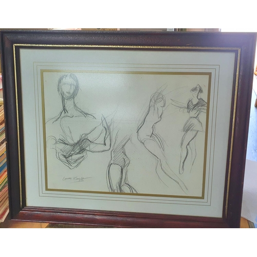 508 - Attributed to Laura KNIGHT (1877-1970) pencil sketch of ballet dancers, bears signature, framed and ... 