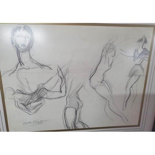 508 - Attributed to Laura KNIGHT (1877-1970) pencil sketch of ballet dancers, bears signature, framed and ... 