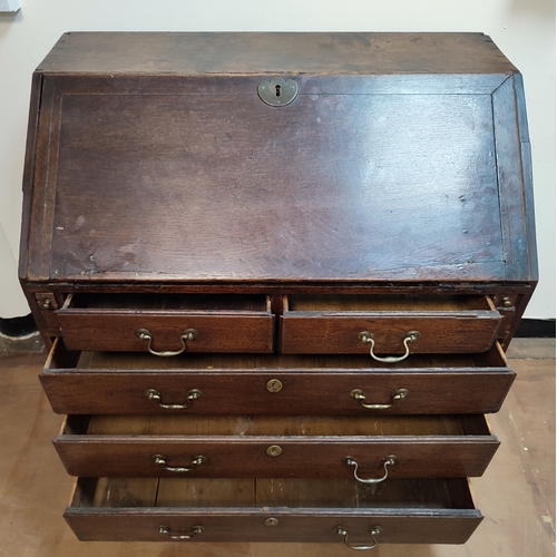 537 - Early Georgian Oak country writing bureau chest with drop-front revealing inner compartments above f... 