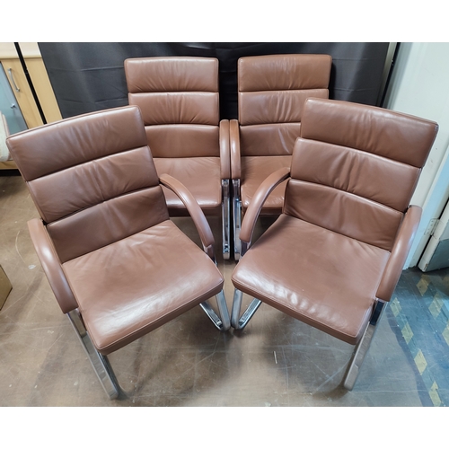 542 - Hands, 2012, four contemporary retro brown leather and chrome chairs (4)