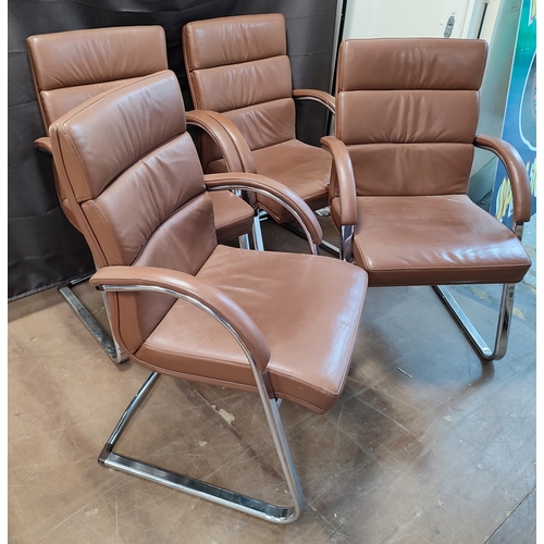 542 - Hands, 2012, four contemporary retro brown leather and chrome chairs (4)