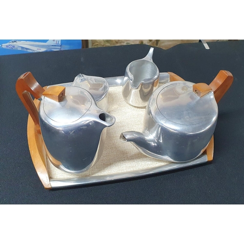 97 - Picquot Ware 4-part tea set with associated, RARE Picquot tray (5)