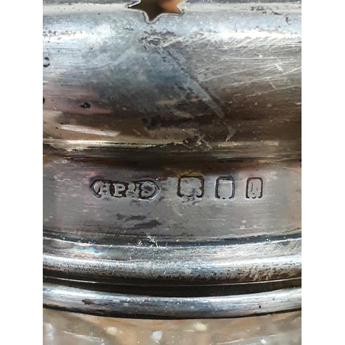 1024 - Cut-glass antique sugar shaker, marks rubbed but possibly London silver lid (see photo) together wit... 