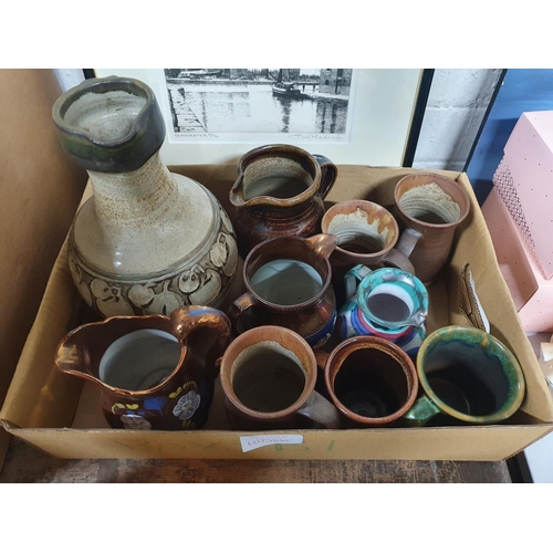 1030 - Box of ceramics including a large studio jug and lustreware