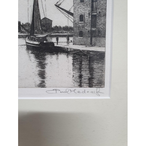 1031 - Small framed etching of Gloucester docks