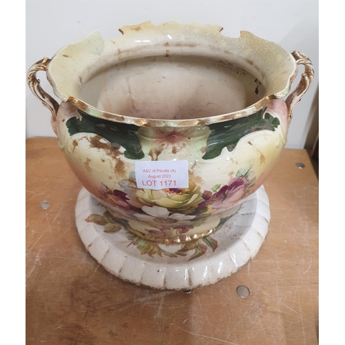 1171 - Edwardian ceramic planter and a base (2)