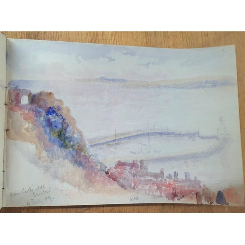 127 - Watercolour sketchbook from 1900 to 1920, 32 watercolour and pencil sketches, mainly coastal scenes,... 