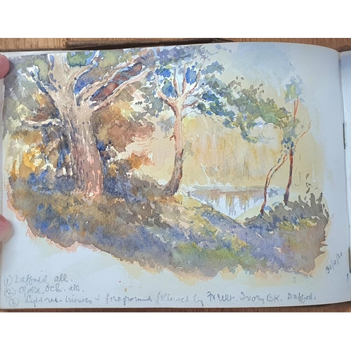 127 - Watercolour sketchbook from 1900 to 1920, 32 watercolour and pencil sketches, mainly coastal scenes,... 