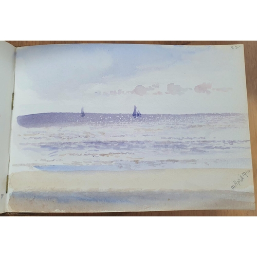 127 - Watercolour sketchbook from 1900 to 1920, 32 watercolour and pencil sketches, mainly coastal scenes,... 