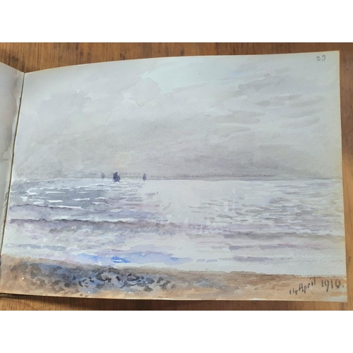 127 - Watercolour sketchbook from 1900 to 1920, 32 watercolour and pencil sketches, mainly coastal scenes,... 