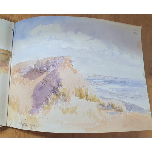 127 - Watercolour sketchbook from 1900 to 1920, 32 watercolour and pencil sketches, mainly coastal scenes,... 