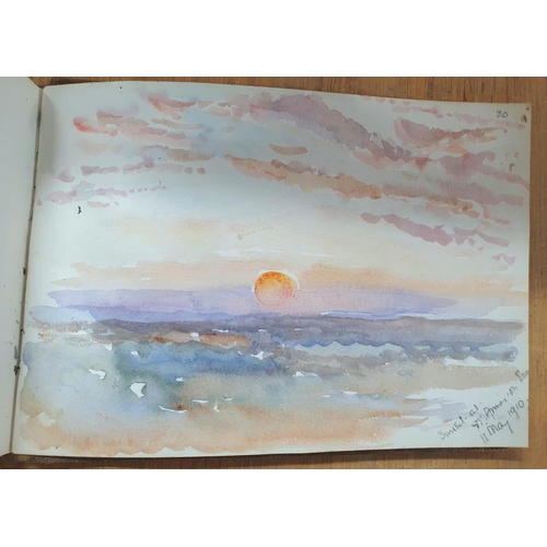 127 - Watercolour sketchbook from 1900 to 1920, 32 watercolour and pencil sketches, mainly coastal scenes,... 