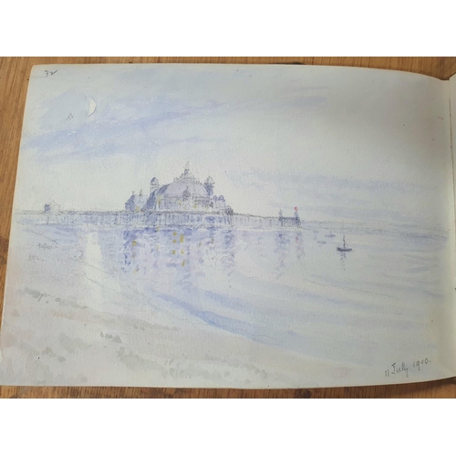 127 - Watercolour sketchbook from 1900 to 1920, 32 watercolour and pencil sketches, mainly coastal scenes,... 