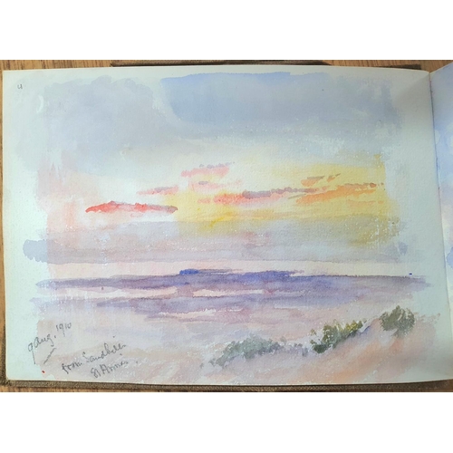 127 - Watercolour sketchbook from 1900 to 1920, 32 watercolour and pencil sketches, mainly coastal scenes,... 