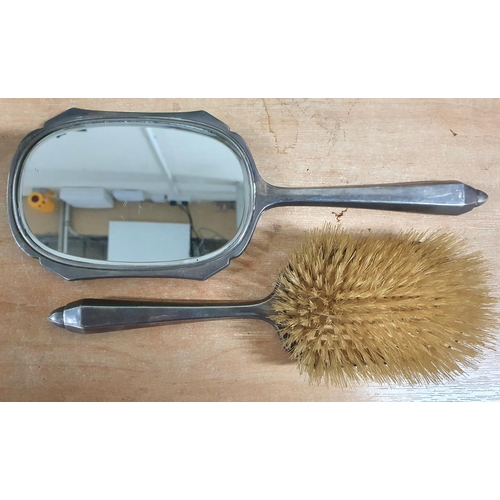 1 - Birmingham 1929 silver hallmarked hand mirror and brush (2)