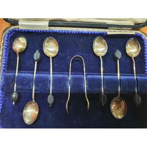 2 - Birmingham 1927 silver coffee bean spoons with a Sheffield silver pair of sugar nips in a Thomas Fra... 