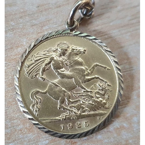 3 - 1925 George V half sovereign in a thin 9ct gold pendant setting on a fine 9ct yellow gold chain,

8.... 