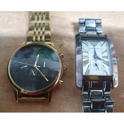 22 - Armani Exchange square faced black metal gents wristwatch with box together with 2 other Armani gent... 