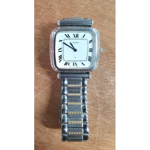 26 - Seiko 2220-3580, square faced gents 885 silver case with stainless steel back and strap