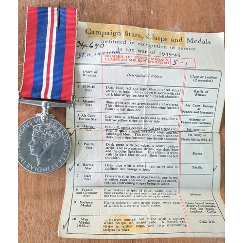 74 - Collection of 5 WWII British medals awarded to Sargent H INGHAM including the Burma Star with Pacifi... 