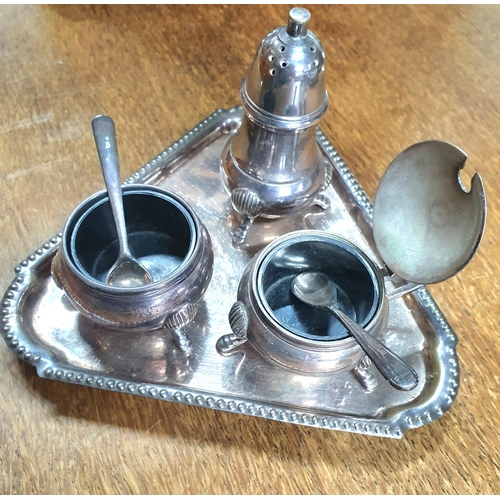 82 - Early 20thC EPNS cruet set with triangular tray