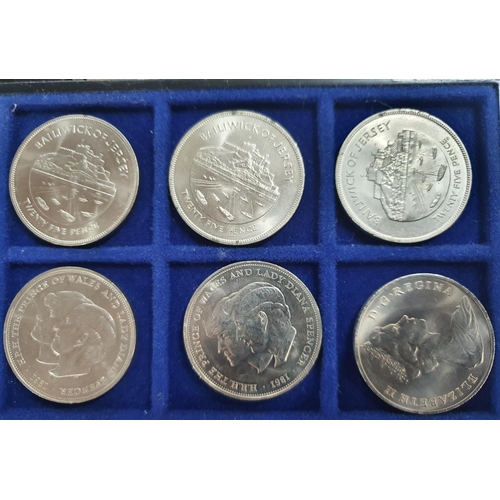 132 - Tray of mainly uncirculated QEII commemorative coins including Gibralter, Jersey and IOM examples to... 