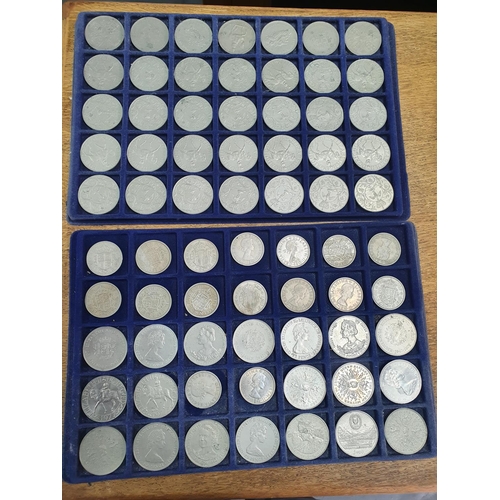 135 - Two trays of QEII commemorative coins and half crowns (70)