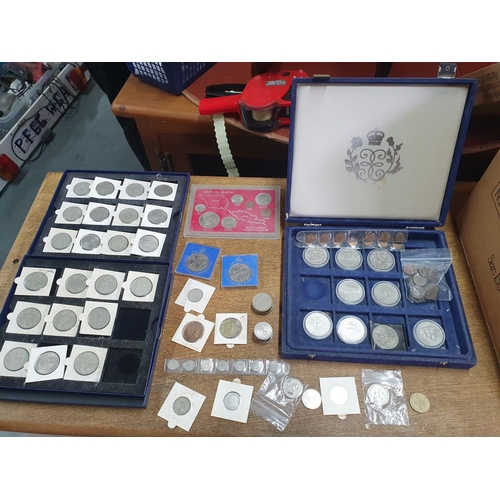 136 - Eclectic collection of coins to include 2 cased sets of QEII half coins, and many mixed UK and forei... 