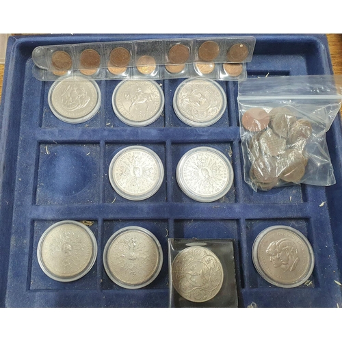 136 - Eclectic collection of coins to include 2 cased sets of QEII half coins, and many mixed UK and forei... 