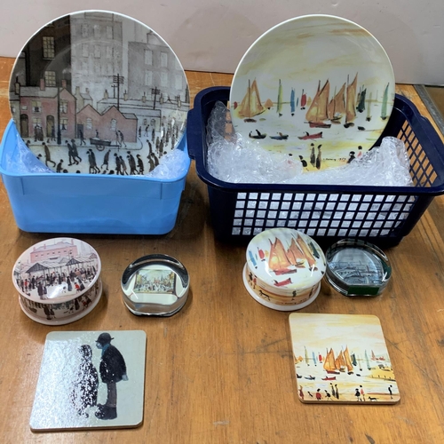 97 - 2 Sets Of Lowry Plates, Paperweights, Coaster And Paperweight