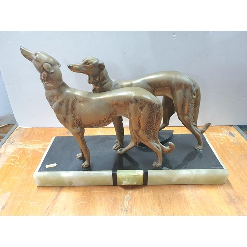 110 - Irénée Félix René Rochard (France 1906 -1984) large gilt metal sculpture of two large Borzoi dogs on... 