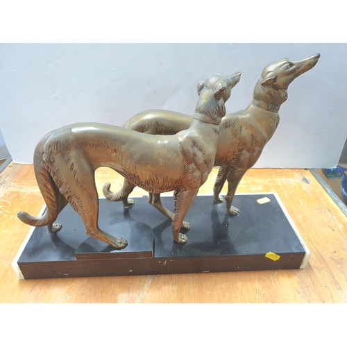 110 - Irénée Félix René Rochard (France 1906 -1984) large gilt metal sculpture of two large Borzoi dogs on... 