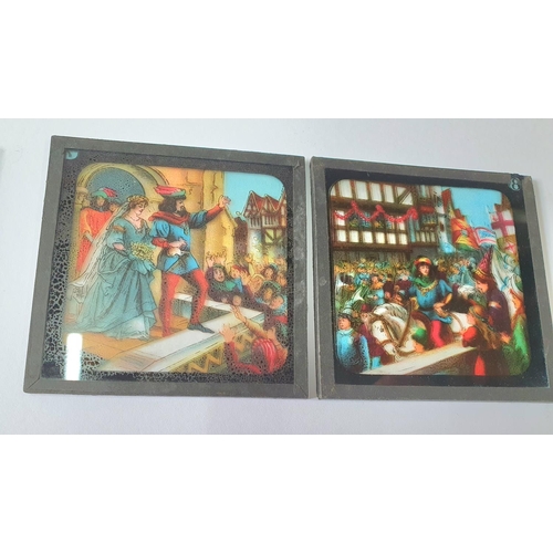 172 - Fourteen Victorian coloured slides on glass, we believe 6 are for Aladdin and 8 are for Dick Whittin... 