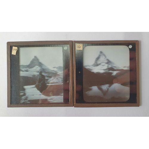 174 - Eight boxes of S.C.P lantern plates, the earliest stamped 1907 depicting Alpine scenes including cli... 