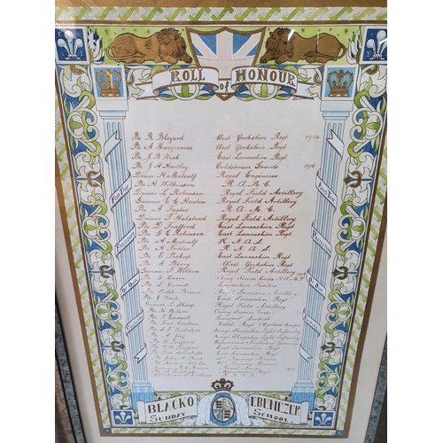 204 - Two WWI hand-drawn Blacko Methodists memorium list to the local fallen soldiers (2), both framed