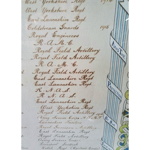 204 - Two WWI hand-drawn Blacko Methodists memorium list to the local fallen soldiers (2), both framed