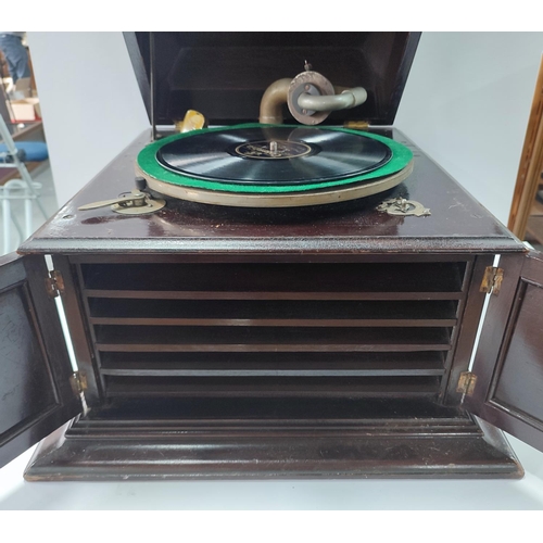 305 - Wood cased gramaphone with accessories