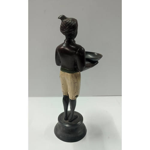 223 - Vintage painted bronze personal butler figure holding a tray

27cm high