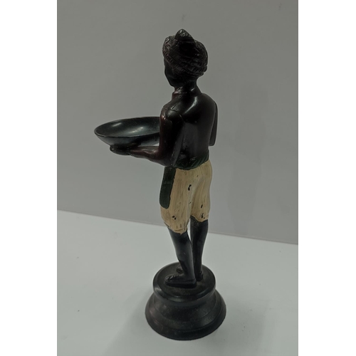 223 - Vintage painted bronze personal butler figure holding a tray

27cm high