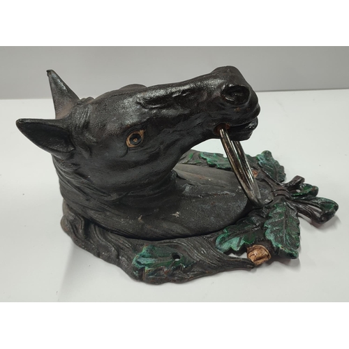 224 - Heavy cast iron horses head hitching post topper/door knocker