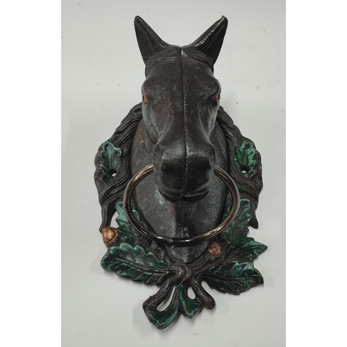 224 - Heavy cast iron horses head hitching post topper/door knocker