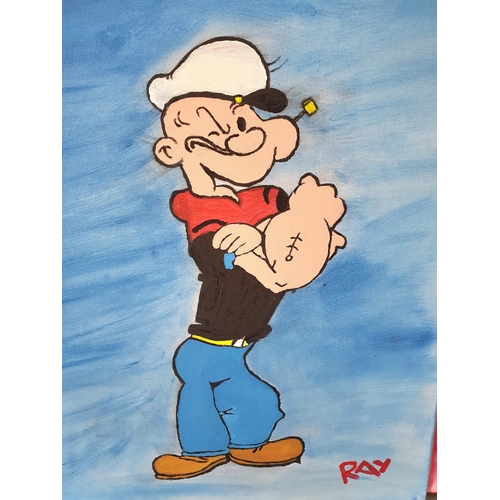 122 - Raymond Weinberg (20-21stC British) 3 oils on canvas depicting Popeye, Olive Oyl and Bluto (3), all ... 