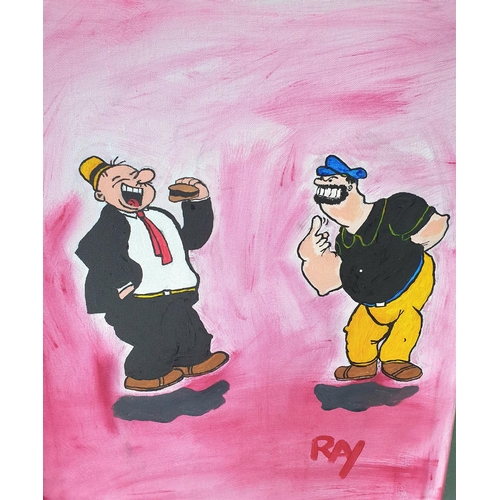 122 - Raymond Weinberg (20-21stC British) 3 oils on canvas depicting Popeye, Olive Oyl and Bluto (3), all ... 